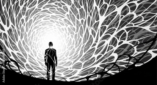 Man Enters Swirling Pattern Tunnel.