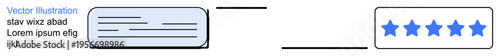 Customer feedback, user ratings, satisfaction surveys, service evaluation, online reviews, consumer insights. Text box linked with five-star rating icon. Feedback and user ratings visualization