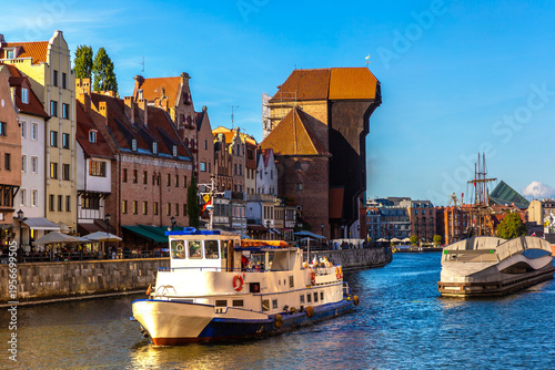 Cruise tour ship in Gdansk in a sunny day, Poland