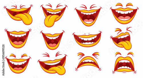 Collection of Funny Cartoon Mouths Expressing Laughter and Joy