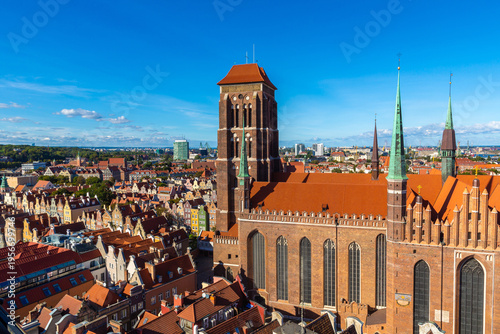 Aerial view on Gdansk and St. Mary's Basilica