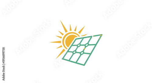 Solar Power Icon: A vibrant illustration showcasing the sun's energy harnessed by a solar panel, symbolizing sustainable practices and innovation.