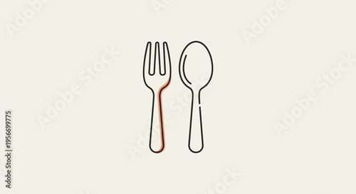 Simple Cutlery: Minimalist line art depicts a fork and spoon, symbolizing culinary essentials and dining.