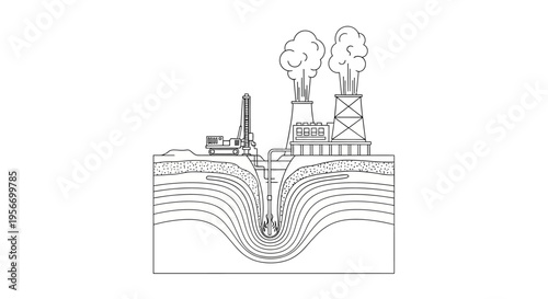 Industrial Footprint: A detailed illustration of an industrial complex, showcasing the various stages of extraction and production, highlighting the intricate processes involved.