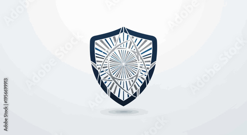 Security Shield Symbol: A meticulously crafted shield emblem, showcasing a fusion of geometrical elegance and modern design, stands as a symbol of protection, security, and assurance.
