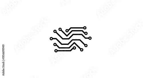 Circuit Board Graphic: a detailed graphic of a circuit board, designed in black lines, showcasing intricate pathways and nodes, ideal for illustrating technology or digital concepts. 