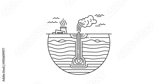 Geothermal Energy Production: A schematic illustration depicting the process of geothermal energy extraction, with a focus on its sustainable nature and role in the environment.