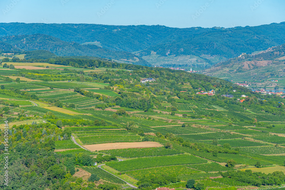 Fototapeta premium Panorama view of Lower Austria from Gottweig monastery in Austri