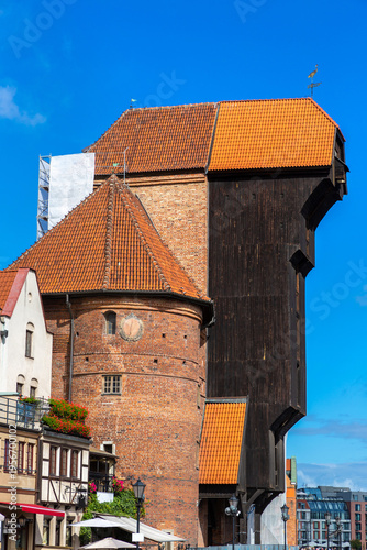 Old port crane in an old town  in Gdansk, Poland