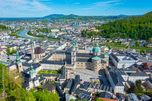 Panorama view of Salzburg from Hohensalzburg fortress, Austria