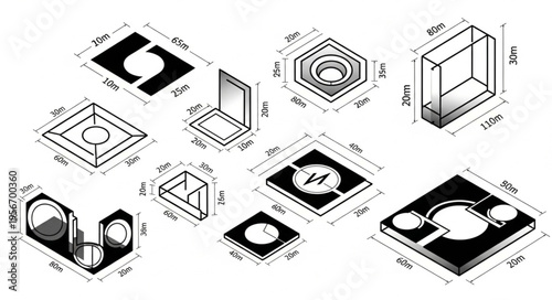 Technical drawings of mechanical parts.