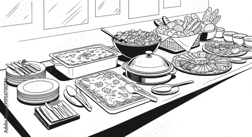 Variety of food on table.