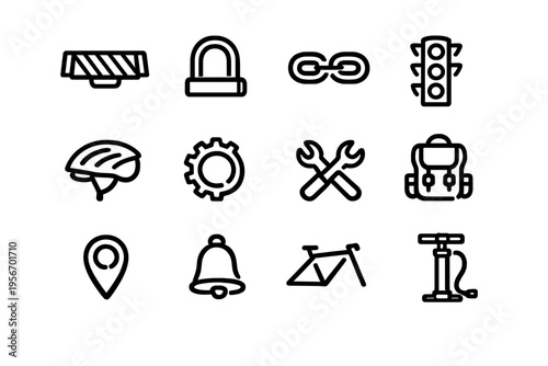 Bicycle accessories and cycling equipment set including helmet lock pump and tools for bike maintenance and safety