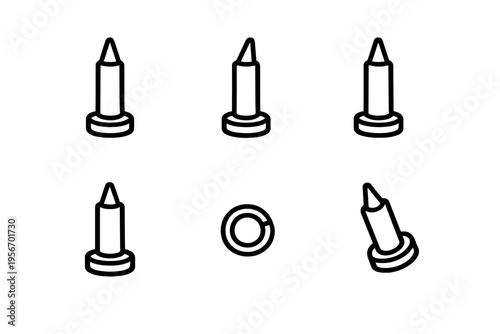 Set of minimalist push pin icons in various angles and perspectives for and organization design projects