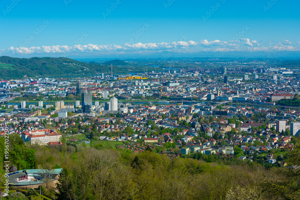 Fototapeta premium Panorama view of Linz from Postlingberg, Austria