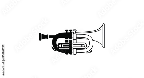 Black and white trumpet vector icon, split design for music, sound, and entertainment concepts