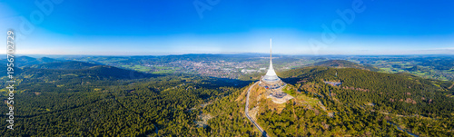 Canvastavla Aerial view of Jested tower during a sunny day near Liberec, Cze