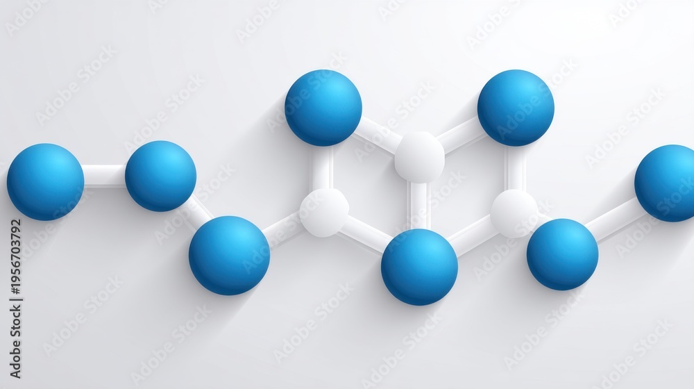 Obraz premium Abstract representation of molecular structure with blue and white spheres demonstrating chemical bond connections