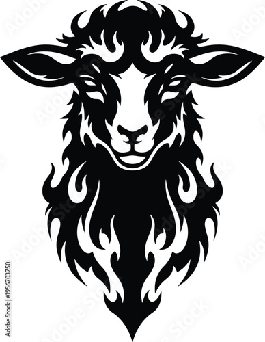 Fiery Sheep Head Illustration
