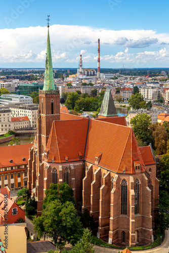 Aerial view of Old town in Wroclaw in a sunny day