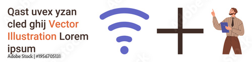 Communication technology, medical aid, digital services, telehealth solutions, remote care, modern networks. Blue wireless signal icon next to a cross and a professional holding a clipboard