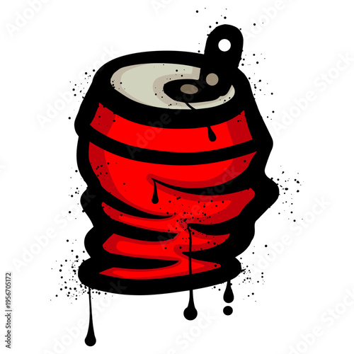 Crumpled drink can with spray paint graffiti art