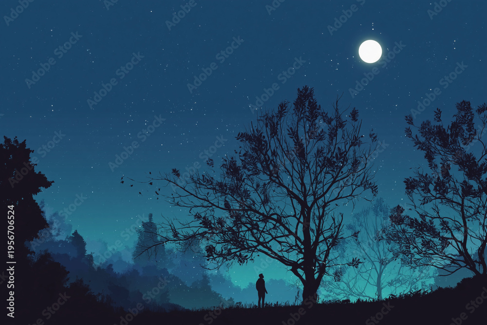 Fototapeta premium 神秘的な光に満ちた自然風景と静かな水辺が広がるスピリチュアルな世界観のイラスト、癒しと調和、内なる気づきをテーマにした幻想的なビジュアル、ヒーリングや瞑想用途に最適な素材