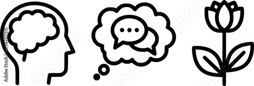 Therapist symbols: mind, communication, and wellness icons for mental health

