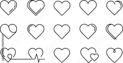 Heart linear icon. Set thin line heart icons isolated. Concept of love. Vector design elements on white background.
