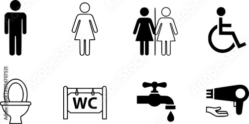 Toilet vector icon collection. Restroom WC sign isolated. Men and women vector symbols on white background.
