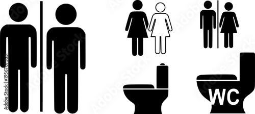 Toilet vector icon collection. Restroom WC sign isolated. Men and women vector symbols on white background.
