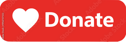 Donate web button. Red button with heart. Symbol of financial aid isolated on white background. Vector illustration.
