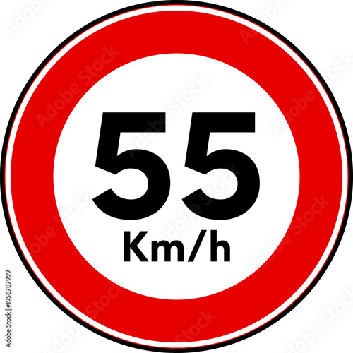 Speed limit 55 kmh traffic sign, Speed limit 55 sign