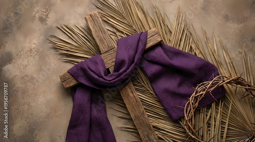 Holy Week Cross with Purple Cloth and Crown of Thorns Holy Week Celebration Banner Design