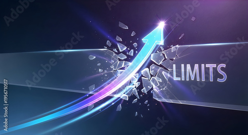 Breaking through limitations with a shining blue arrow