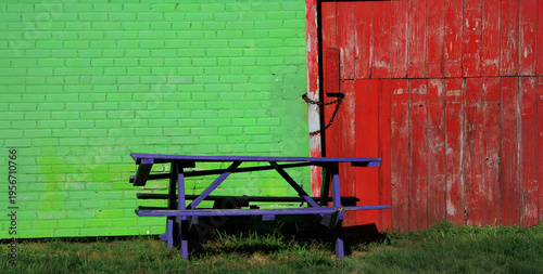 Fotografía Colorful Picnic Spot on Broken Picnic Bench