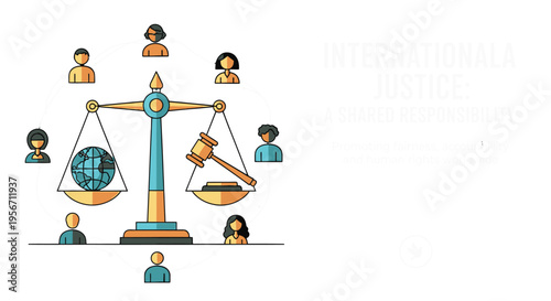 Illustration of justice scale with people.