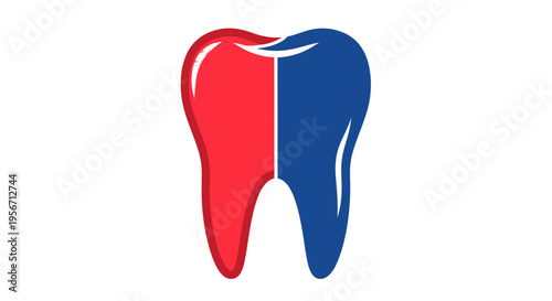 Split Tooth Icon Red Blue - Dental Health Symbol