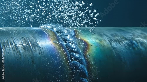 Underwater Submerged Welded Steel Pipe Joint Closeup