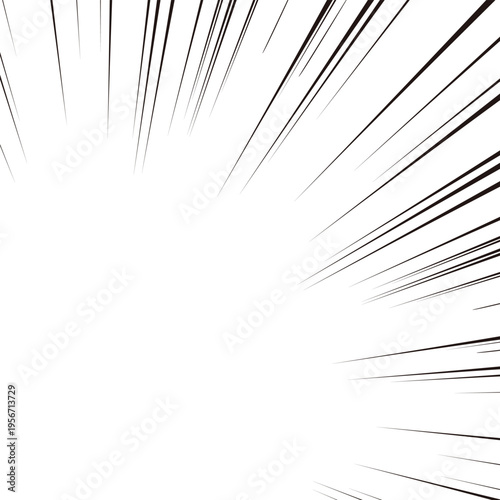 左下隅に集中してる漫画の集中線・効果線イラスト素材｜放射状のスピード線・ベクター・白黒バック