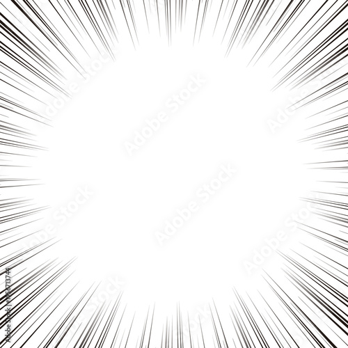 正方形の漫画の集中線・効果線イラスト素材｜放射状のスピード線・ベクター・白黒バック