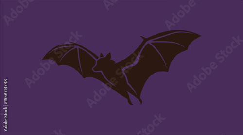 Dark Brown Bat Flying Silhouette.