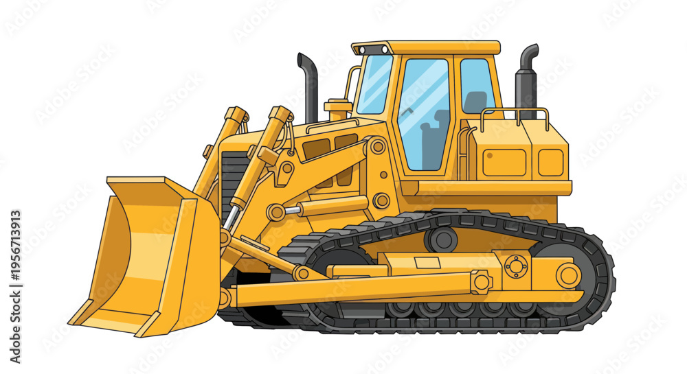 Obraz premium Yellow Bulldozer Construction Vehicle with Tracks and Blade - Isolated on White