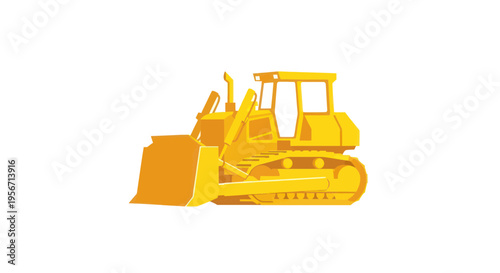 Yellow Bulldozer Heavy Construction Vehicle Isolated on White Background