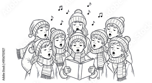 Children's Christmas Caroling Choir Singing Festive Songs Outdoors