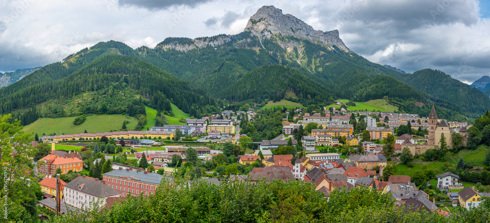 Fototapeta premium Panorama view of Eisenerz in Austria