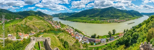 Photography Panorama view of Spitz an der Donau village in Austria
