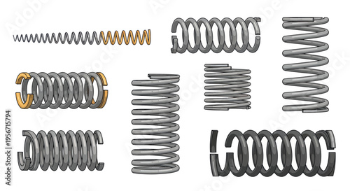 Collection of metal springs, coiled springs, industrial hardware, and mechanical parts