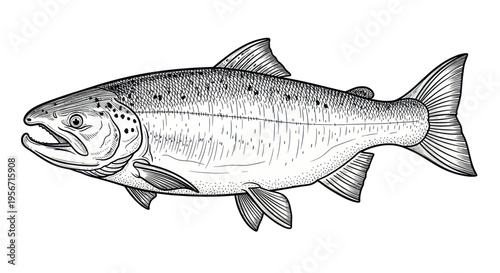 Salmon Fish Illustration, Atlantic Salmon, Hand-drawn Sketch, Seafood, Wild Animal
