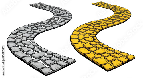 Two Winding Stone Paths: Gray and Golden